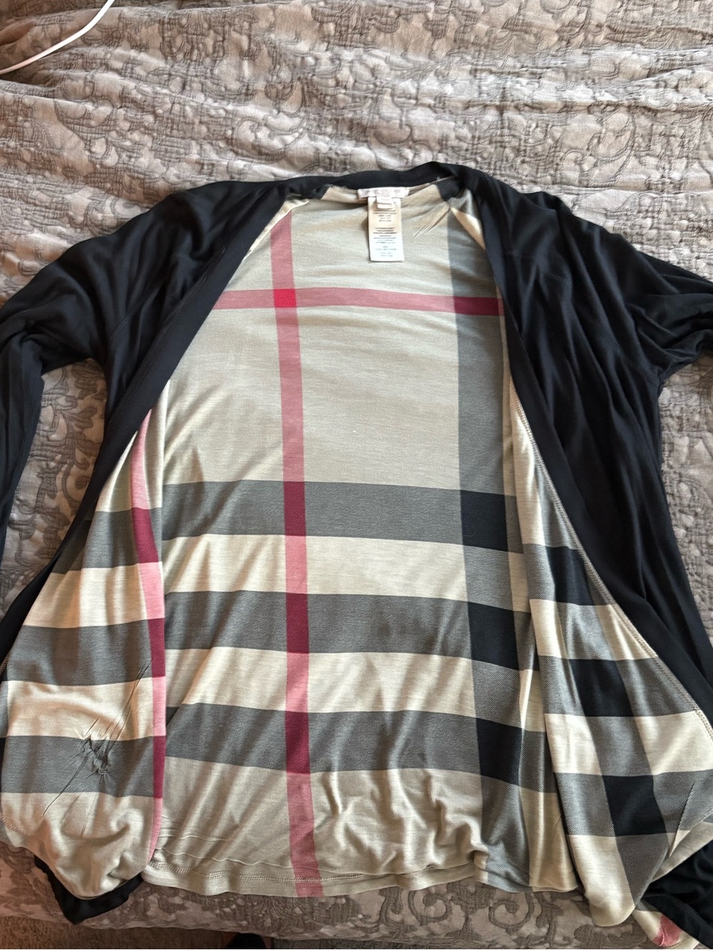 Burberry Black Cardigan with Beige Plaid Liner - Picture 6 of 6